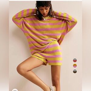 Striped Pink and Yellow Women's Sweater Set